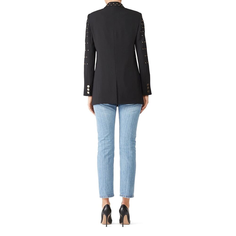 BADGLEY MISCHKA Black Gold Studded Grommets Tailored Edgy Blazer Size 0 - Picture 2 of 12